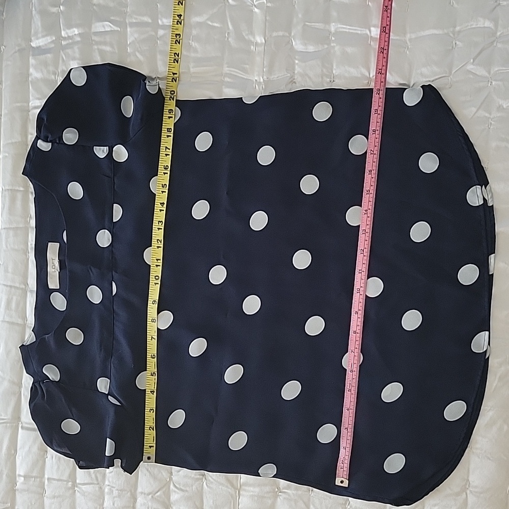 Loft women top dots blouse in navy and white